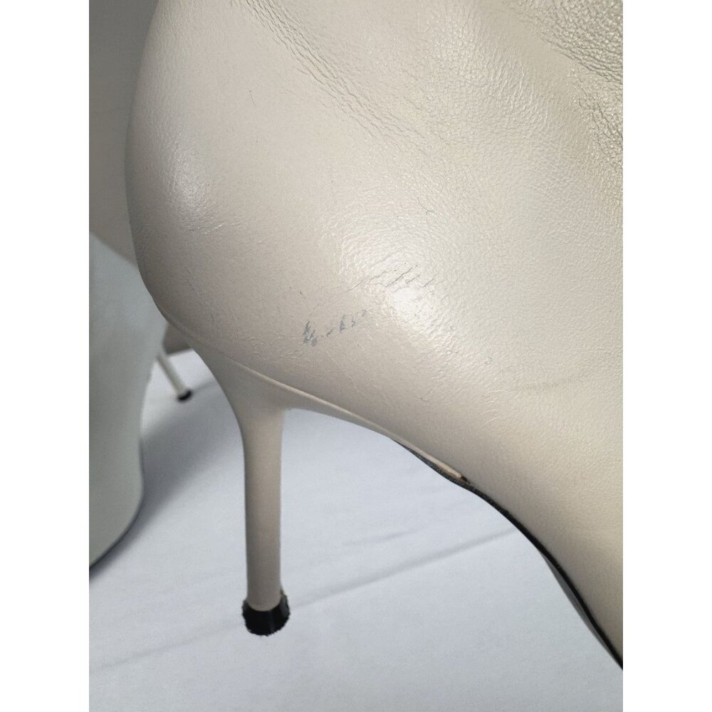 Zara Cream Ankle Boots 38 7.5 Zip Ivory Heel 3.5" Chic Minimal Luxe Street FLAW - Picture 11 of 16